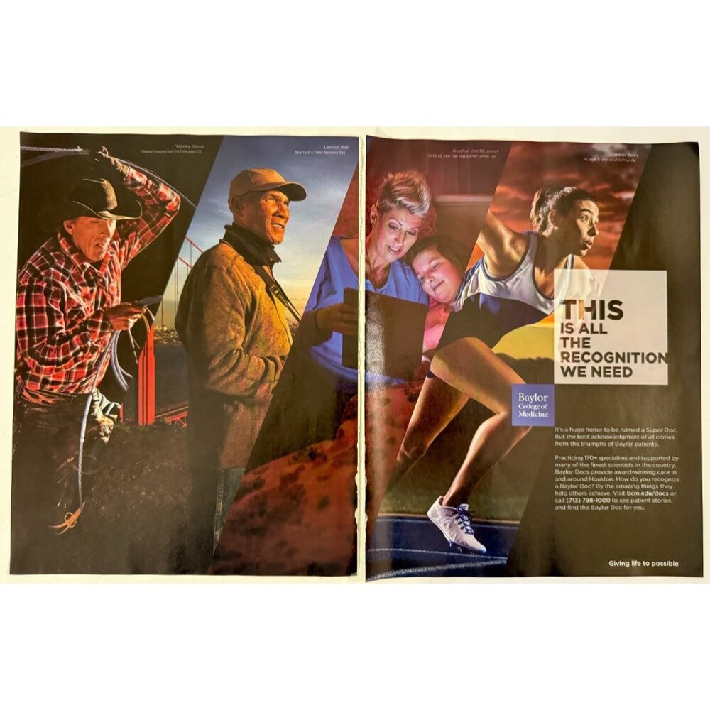 Baylor College of Medicine Patients 2 Page Cut Advertisement Print Ad